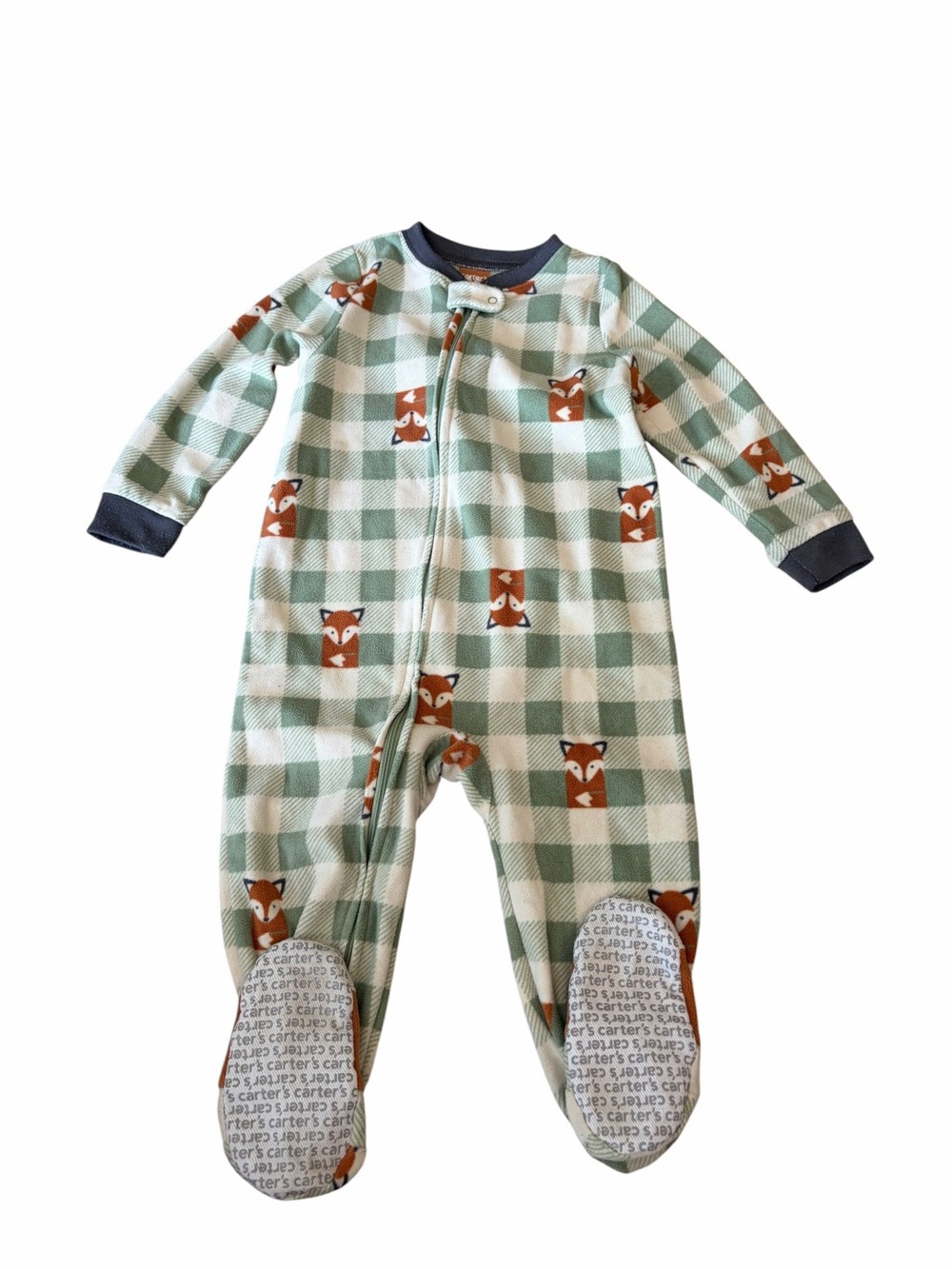 Carter's Mint Green Plaid Footed One-Piece with Fox Print